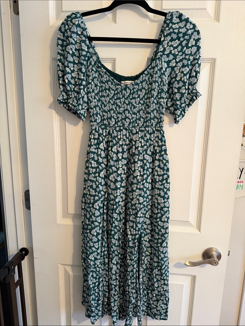 Abercrombie & Fitch Teal Green Floral Smocked Midi Dress